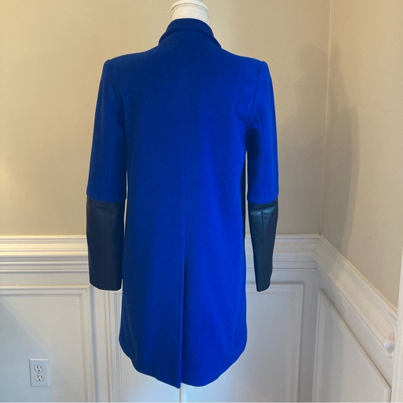MASON Blue and Black Virgin Wool and Lambskin Leather Coat Jacket - Picture 5 of 9